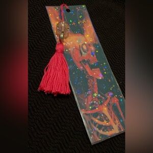 Holographic Skeleton Bookmark with hot pink Tassel